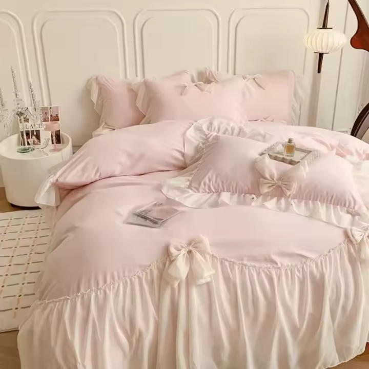 Juegos de Cama de Estilo Princesa Francesa Funda de Edredón con Lazo de Encaje y Volantes - 1