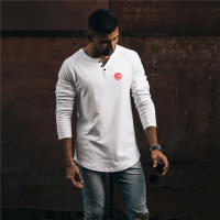 Black Slim Fitting T-shirt Top Simple Casual American Tough Guy Fitness Long Sleeve - details 7