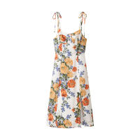 TRAFZA Vestido con tirantes estampado de flores para mujer, moda Primavera 2025, sin mangas, dobladillo delgado, abertura en la playa, vestidos informales de verano - details 1