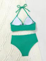 Bikini de Cintura Alta 2025 Traje de Baño de Halter para Mujeres Traje de Baño Sólido - details 12