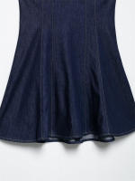 OUWU- Vestido vaquero con cuello halter para mujer 2025, cuello en V profundo, cintura ajustada, dobladillo acampanado para un estilo moderno y elegante. - details 4