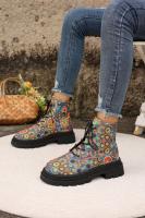 Nuevas botas de mujer europeas y americanas de gran tamaño con cordones delanteros, cabeza redonda, tacón grueso, botas Martin de suela gruesa, botas cortas a juego de colores con graffiti para mujer - details 1