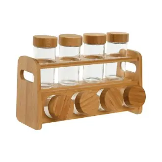 Dcasa Especiero de 8 recipientes de bambú marrón nórdico de 26x12x18 cm - 1