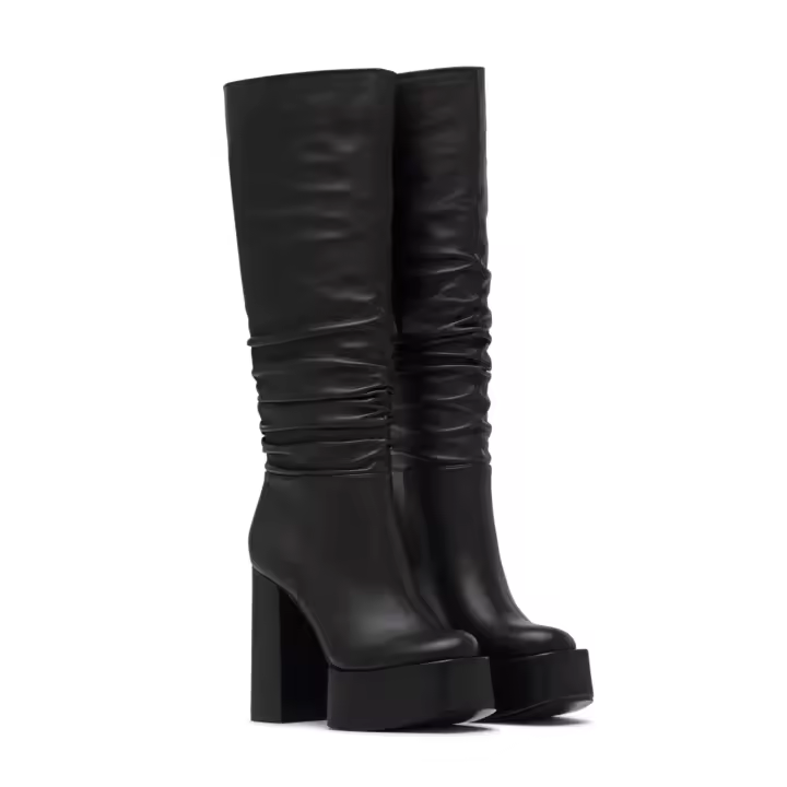 Botas hasta la rodilla de cuero con punta redonda y tacón grueso para mujer, botines finos hasta la pantorrilla, para verano y primavera, Otoño e Invierno - 1