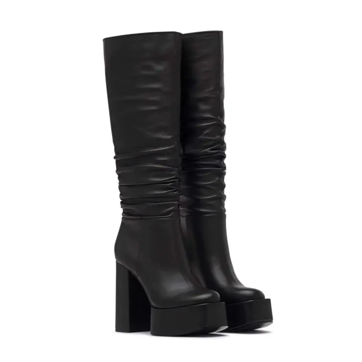 Botas hasta la rodilla de cuero con punta redonda y tacón grueso para mujer, botines finos hasta la pantorrilla, para verano y primavera, Otoño e Invierno - 1