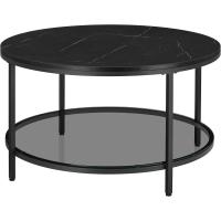 Mesa de Centro Redonda de Mármol de Imitación Estante de Vidrio Templado Fácil Montaje - details 21