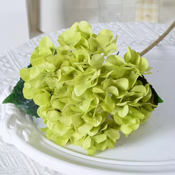 Hortensia Artificial con hojas, ramo de flores azules, colorido, realista, decoración del hogar, 45CM - 1