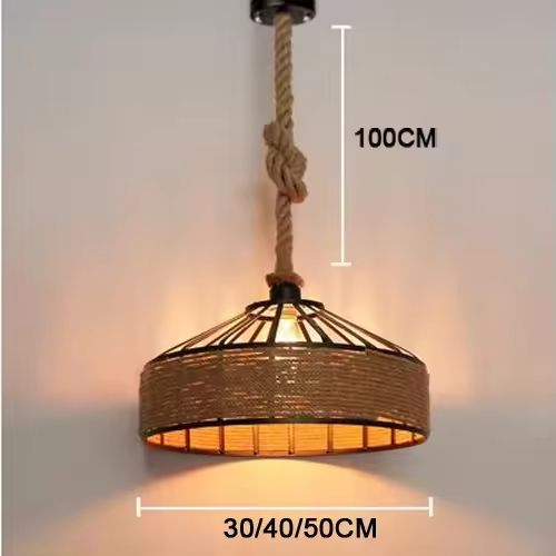 Lámpara colgante creativa Vintage, lámpara de hierro con cuerda de cáñamo, barra de luces para tienda/cafetería, E27, 110-240V - 1