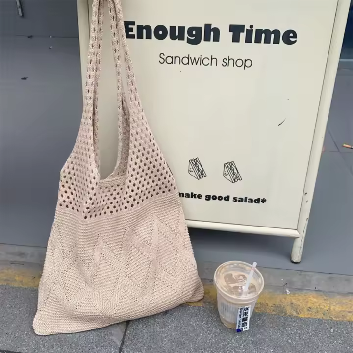 Bolso de punto tejido de verano, bolso de compras, bolso de hombro, bolso tejido, bolso de playa, bolsa de almacenamiento, bolso de mano de ganchillo, compras - 1
