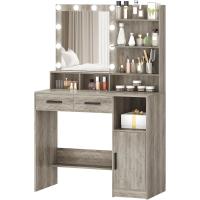 Mesa de Maquillaje con Espejo y LED Regulables Diseño de Cajón y Armario con 3 Escritorios y 4 Compartimentos Abiertos Blanco DT32503X - details 15