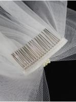 Velo de novia blanco V302 con lazo, lazos de perlas, tul semitransparente multicapa, velo de novia hasta los hombros con peine para el pelo - details 9