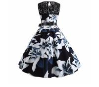 Lace patchwork summer women a line elegant vintage party dress with belt - details 26