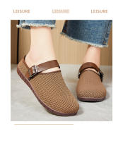 Nuevos zapatos de verano retro para mujer Sandalias de suela suave, zapatillas de exterior, media pantuflas con cabeza de pan de malla voladora - details 2