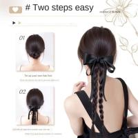 Estilo de Ballet, cola de caballo con lazo negro, extensión de cabello trenzado de boxeo, peluca de cola de poni, peluca trenzada de giro largo Natural para mujer - details 7