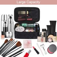 Organizador de maquillaje para mujer, neceser de viaje impermeable con compartimento para brochas y espejo, estuche de maquillaje portátil de doble capa y gran capacidad. - details 3
