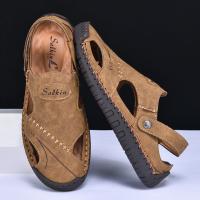 Sandalias De Verano Hechas a Mano Para Hombre Zapatos De Cuero Transpirables Antideslizantes Para Playa Y Exteriores Moda Casual Talla Verdadera - details 1