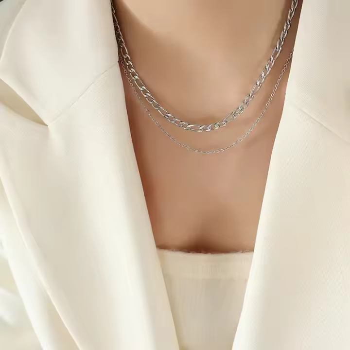 Nuevo collar de doble capa con temperamento de nicho, collar de clavícula de acero titanio con baño de oro de 18k, joyería para mujer - 1