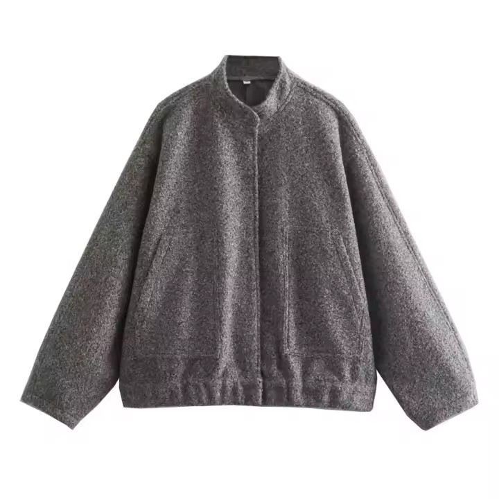 Chaqueta bomber de manga larga con bolsillos y botones, abrigo liso - 1