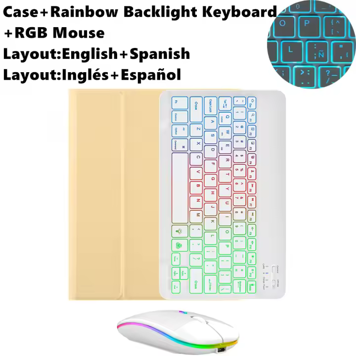 Funda con teclado y ratón RGB para iPad, carcasa con retroiluminación de arcoíris, para iPad de 9ª generación, 7ª y 8ª generación, 10,2 pulgadas, Pro Air 3 de 10,5 pulgadas - 1