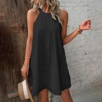 Vestido corto sin mangas para mujer, cuello halter suelto informal de color sólido para vacaciones y playa - details 1