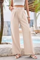 Pantalones de cintura alta para mujer, pantalones de vestir lisos a la moda, pantalones holgados de pierna recta para primavera y otoño - details 4