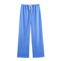 OUWU- Traje De Mujer Nuevo Verano 2025 Diseño De Rayas Azules Y Blancas Camisa Suelta De Manga Larga Conjunto De Pantalones Con Cordón Casual Y Perezoso - details 6