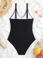 Bañador de una pieza para mujer, traje de baño liso con cuello en V, Monokini Sexy, ropa de playa para verano, 2024 - details 11
