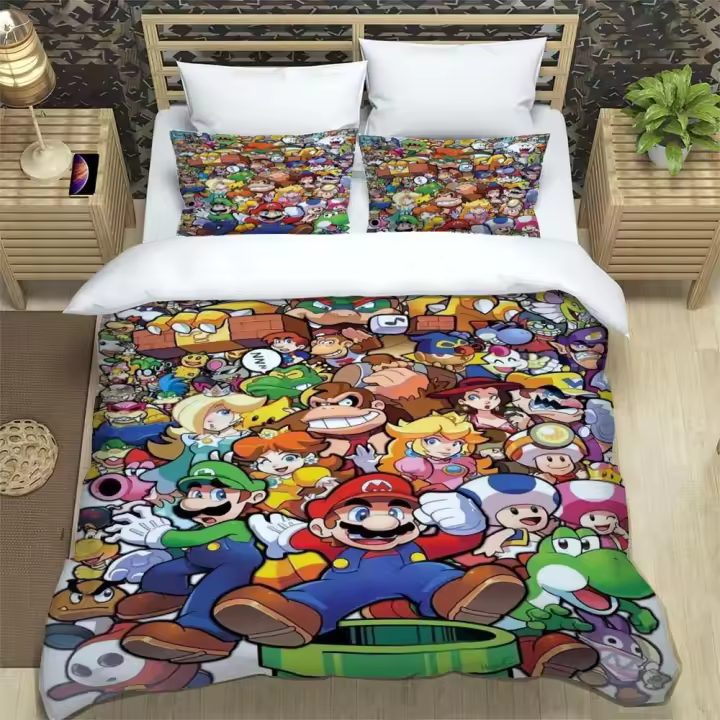 Funda de edredón con diseño de Super Mario y fundas de almohada, juego de cama de microfibra con estampado Digital 3D, doble, Queen y King - 1