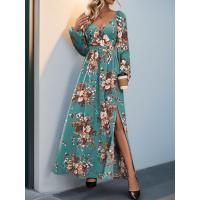 Vestidos elegantes de moda con cuello en V y mangas primavera otoño nuevo vestido largo estético con flores para mujeres calientes - details 11