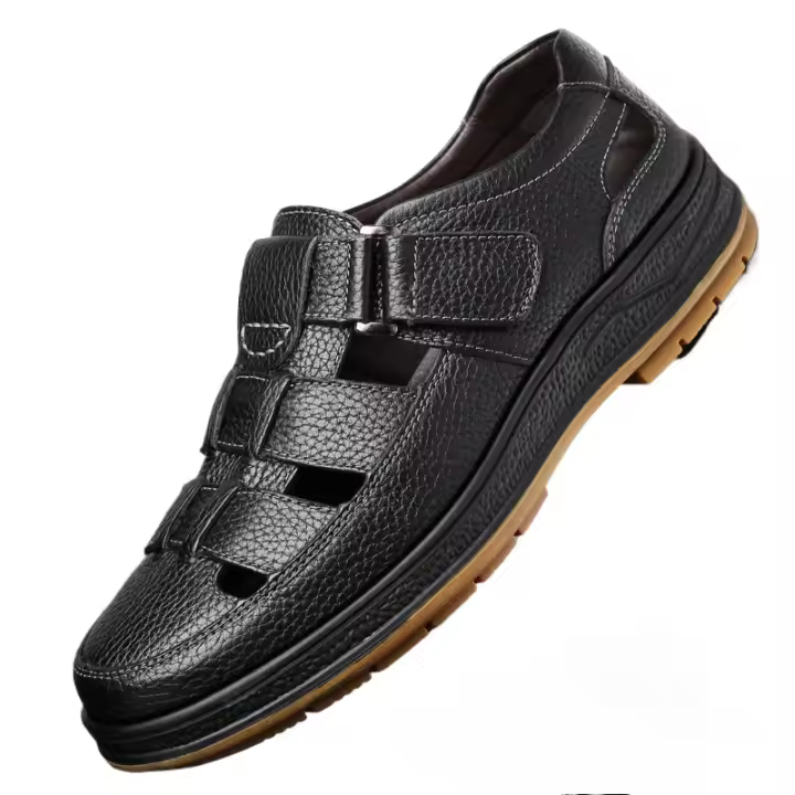Sandalias casuales huecas y transpirables de cuero genuino de verano 2025 para hombre, sandalias con agujeros de cuero suave, sencillas y cómodas. - 1