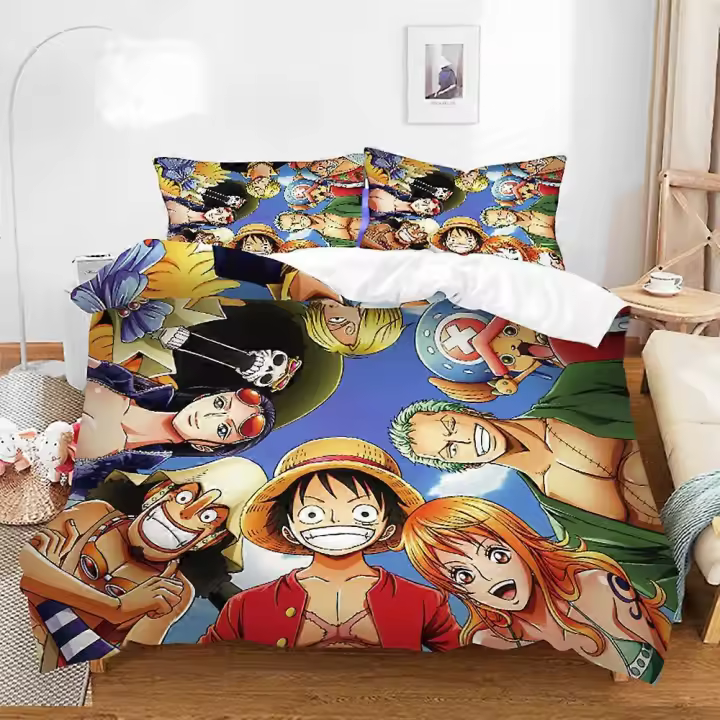 o2697 Sábanas Funda de almohada de una pieza Juego de cama con funda nórdica Juego de tres piezas con estampado de Luffy para niños y adultos en sábanas fVV2697 - 1