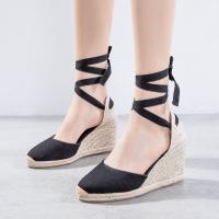 Sandalias de cuña de paja para mujer, zapatos clásicos con cordones, novedad de verano, tacones altos cómodos, sencillos y versátiles - details 4