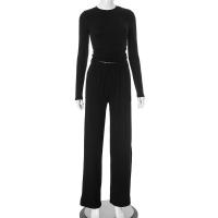 Conjunto de pantalón de pierna ancha y top de manga larga básico de color sólido nuevo de otoño para mujer Y24593 - details 23