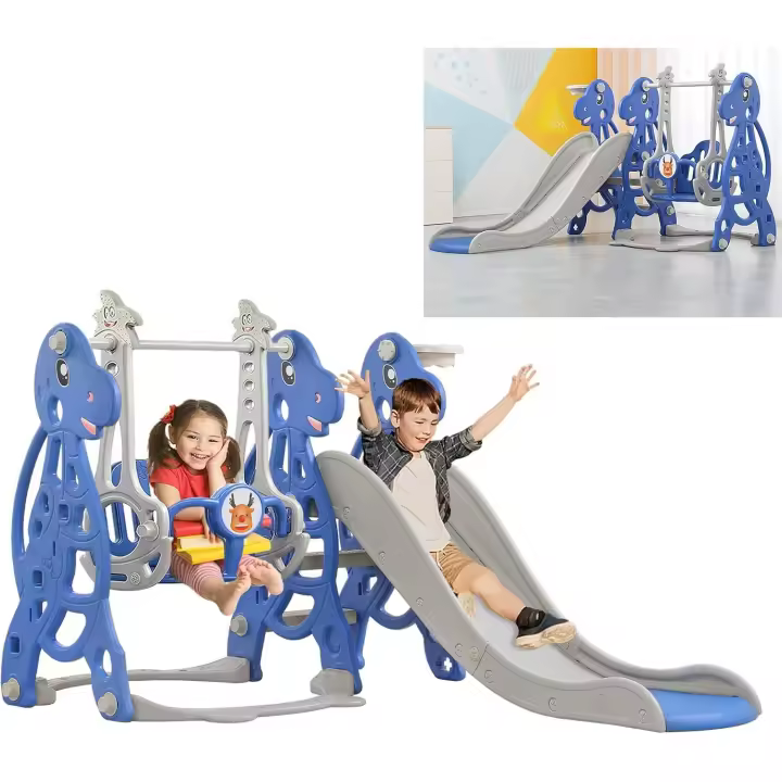 Tobogán infantil con canasta de baloncesto y columpio, tobogán divertido para niños en interiores y exteriores - 1