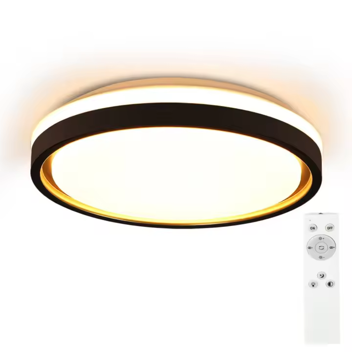 CBJKTX Lámpara de Techo LED 18W Regulable Redonda Ø30cm Lámpara de Dormitorio de Oro Negro para Sala de Estar Cocina Pasillo Control Remoto - 1