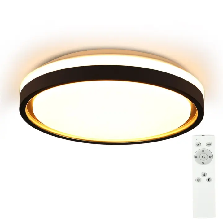 CBJKTX Lámpara de Techo LED 18W Regulable Redonda Ø30cm Lámpara de Dormitorio de Oro Negro para Sala de Estar Cocina Pasillo Control Remoto - 1