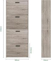 Mueble zapatero de 12 pares - Estantería de gran capacidad para vestíbulo o pasillo - (ancho) 60 x (profundidad) 24 x (alto) 80 cm - Madera clara blanca - details 40