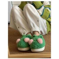 Divertidas zapatillas de algodón con forma de rana para parejas, pantuflas de casa de felpa cálidas antideslizantes para estudiantes de invierno, para hombres y mujeres - details 9