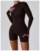 Traje de gimnasio de yoga para mujeres mono deportivo de manga larga con medio cierre sobre todo el cuerpo ropa de fitness para entrenamiento - details 24