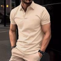 POLO de manga corta con botones de color sólido casual para hombres de alta gama. - details 1