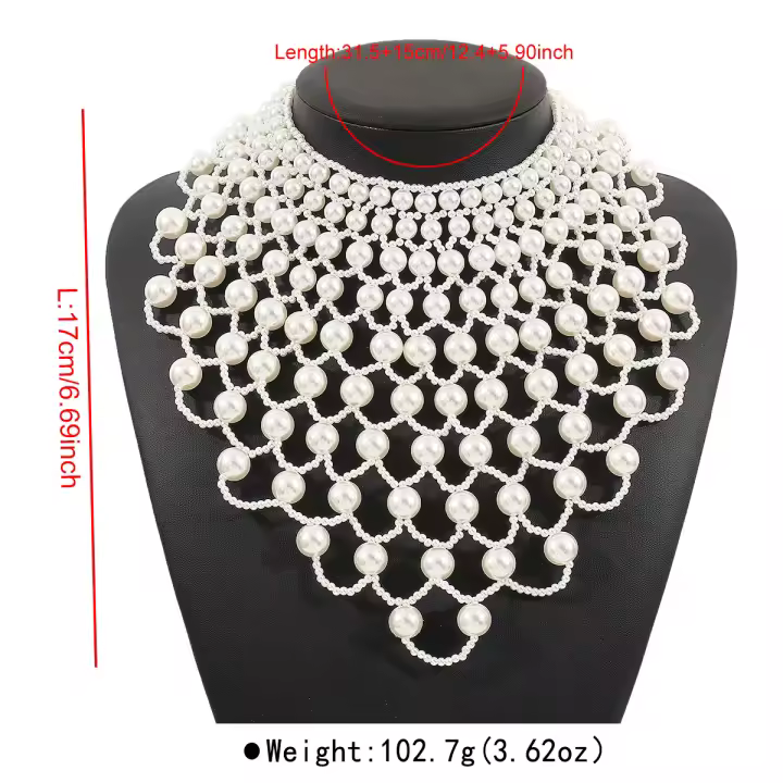 Collar de novia vintage elegante, ventilador, chal de perlas huecas, artículo de joyería. - 1