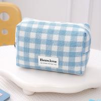 Bolsa con cierre para cosméticos a cuadros de celosía Simple, neceser de viaje de gran capacidad, bolsa de maquillaje impermeable de poliéster para mujeres/hombres - details 9