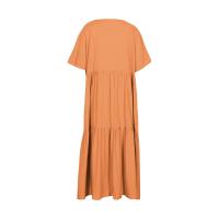 Vestido de talla grande para mujer, verano 2025, manga corta, plisado, Color sólido, informal, por debajo de la rodilla, dobladillo, vestido suelto XL-5XL - details 6