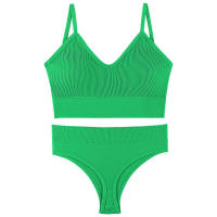 Women 2 pieces solid color fitness sports bra underwear top gym yoga athletic tight workout soft brassiere padded - details 20