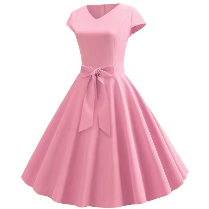 Vestidos de fiesta retro elegantes con cuello en V y manga corta vintage de verano para mujer - 1