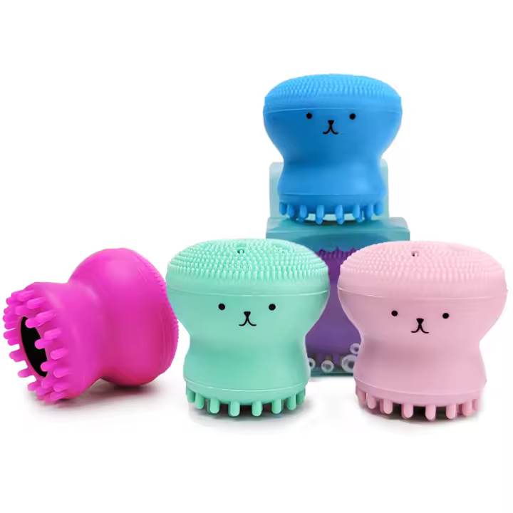 Cepillo de pulpo rosa con esponja para limpieza Facial, limpiador de poros profundos, exfoliante, espinillas, cui - 1