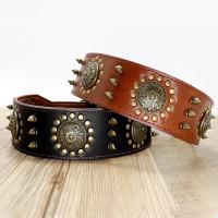 Collar de cuero con tachuelas y pinchos para perros grandes y medianos, Collar de cuero genuino duradero para mascotas, marrón - details 3