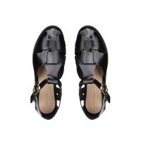 Tela Goma Hebilla Correa Tacones con pezuña Sandalias bajas Mujer Cuero Diapositivas de tacón bajo Ho - details 6
