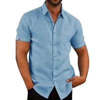 Camisas de Lino y Algodón para Hombre Camisas Informales de Manga Corta, Blusas Sólidas con Cuello Girado, Camisas Formales de Playa, Ropa de Verano - details 5