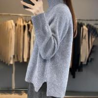 2025 Otoño Invierno suéter de punto de cuello alto Mujer moda coreana lado Split salvaje Jumpers Mujer sólido jersey de manga larga Mujer - details 7